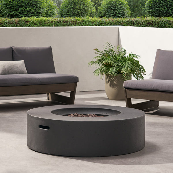 English Elm Lightweight Concrete Round Outdoor Fire Pit 50000 Btu Modern Low Profile Dark Gray 59240.00-50K