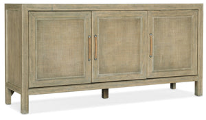 Hooker Furniture Surfrider Driftwood Media Console With Rattan Doors, Rope Hardware, Ventilated Shelves & Outlet 6015-55465-80