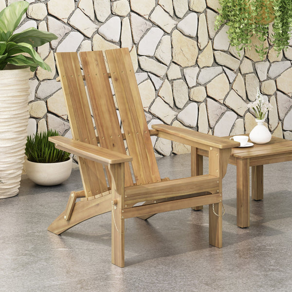 English Elm Zuma Solid Acacia Foldable Adirondack Chair Rustic Outdoor Lounger for Deck or Patio Natural 68319.00NTLS
