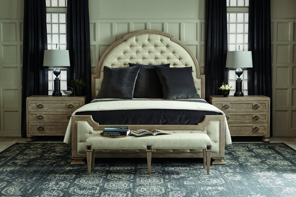 Bernhardt Bernhardt Santa Barbara Upholstered Bench 60" — Coastal Cerused Oak Legs, Vintage Nickel Accents, Durable Fabric 385508