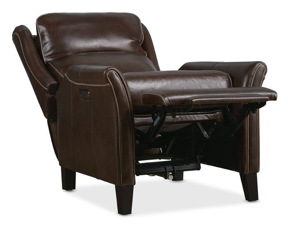 Hooker Furniture Henley Luxe Power Recliner In Top-Grain Aniline Leather With Power Headrest And Usb Charging Brown RC826-PH-089