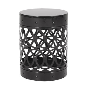 English Elm Outdoor Powder-coated Iron End Table with Geometric Cutout Design for Patio Lounging Black 73607.00BLK