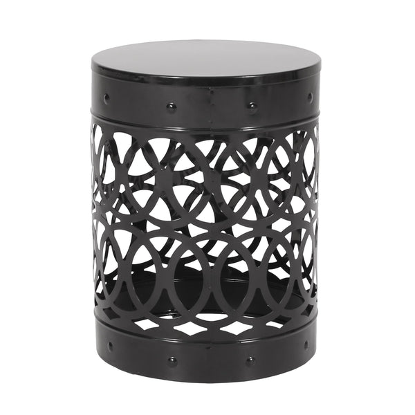 English Elm Outdoor Powder-coated Iron End Table with Geometric Cutout Design for Patio Lounging Black 73607.00BLK