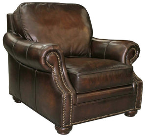 Hooker Furniture Montgomery Semi-Aniline Leather Club Chair In Sedona Chateau Brown With Nailhead Trim & Bun Feet, Luxurious Comfort. SS185-01-089