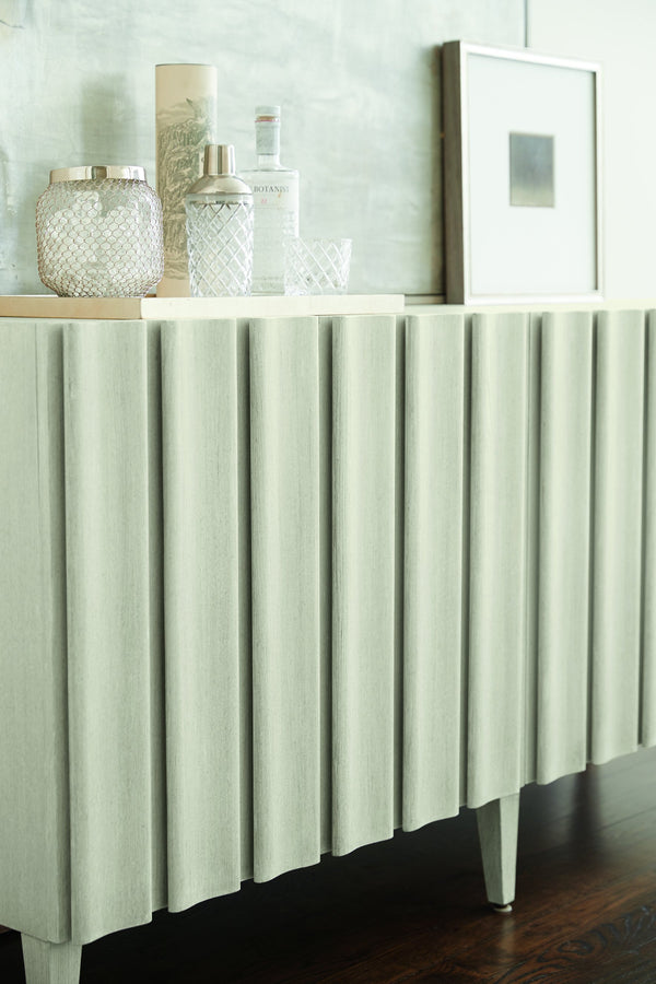 Bernhardt Bernhardt East Hampton Cerused Linen Entertainment Console With Wine Storage, Ventilation, Modern Flair 395860