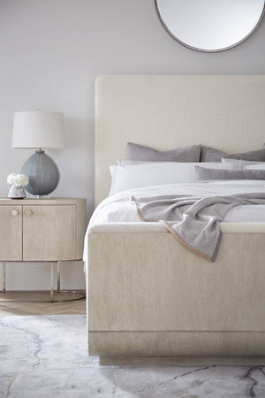 Hooker Furniture Modern Mood Queen Upholstered Panel Bed With Floating Silhouette, Inverness Fabric, Oak Trim & Luxe Accents Beige 6850-90950-80