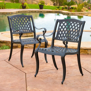 English Elm Cayman Arch Back Cast Aluminum Mesh Outdoor Dining Chairs Weather Resistant Set 54587.00SAD
