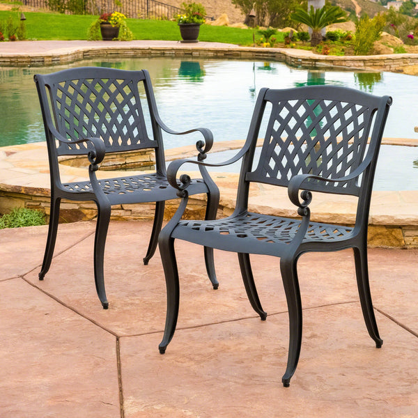 English Elm Cayman Arch Back Cast Aluminum Mesh Outdoor Dining Chairs Weather Resistant Set 54587.00SAD