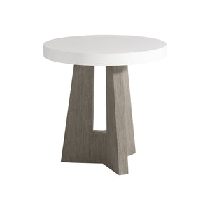 Bernhardt Bernhardt Rochelle Sculptural Outdoor Side Table — 24" Round Gr Concrete Top With Teak Tri-Leg Base, Weather-Resistant Elegance K1830