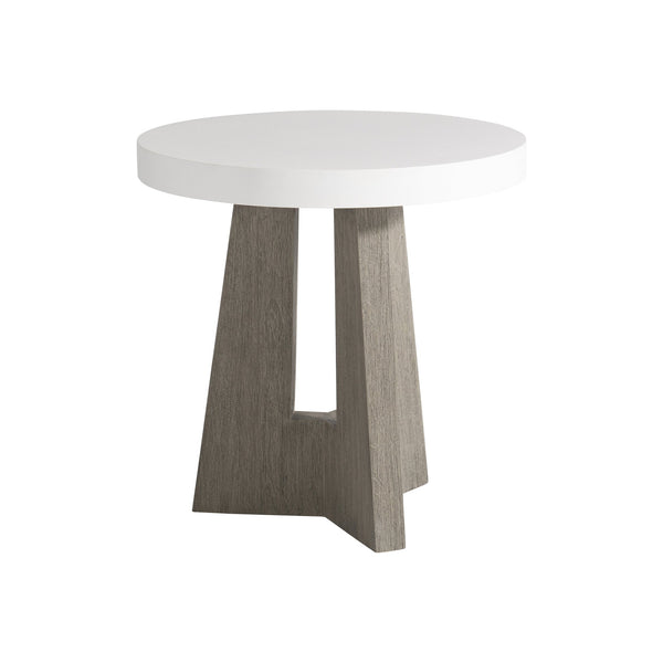 Bernhardt Bernhardt Rochelle Sculptural Outdoor Side Table — 24" Round Gr Concrete Top With Teak Tri-Leg Base, Weather-Resistant Elegance K1830