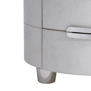Bernhardt Bernhardt Lyric Nightstand In White Hair-On-Hide With Saddle Stitching, Glass Top, Soft-Close Drawers 321229