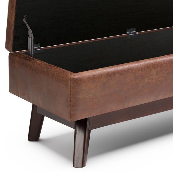 English Elm Owen Rectangular Storage Ottoman - Versatile Mid-Century Design In Distressed Saddle Brown Faux Leather B136P159183-GIGA