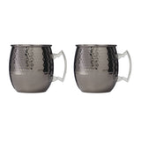 Cambridge 20oz Black Stainless Steel Moscow Mule Mugs, Hammered Finish - Set of 2