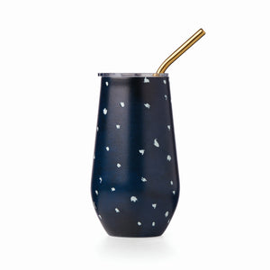 Lenox Blue Bay Dot Pattern Stainless Steel Wine Tumbler With Straw Blue, NAVY METAL 895732