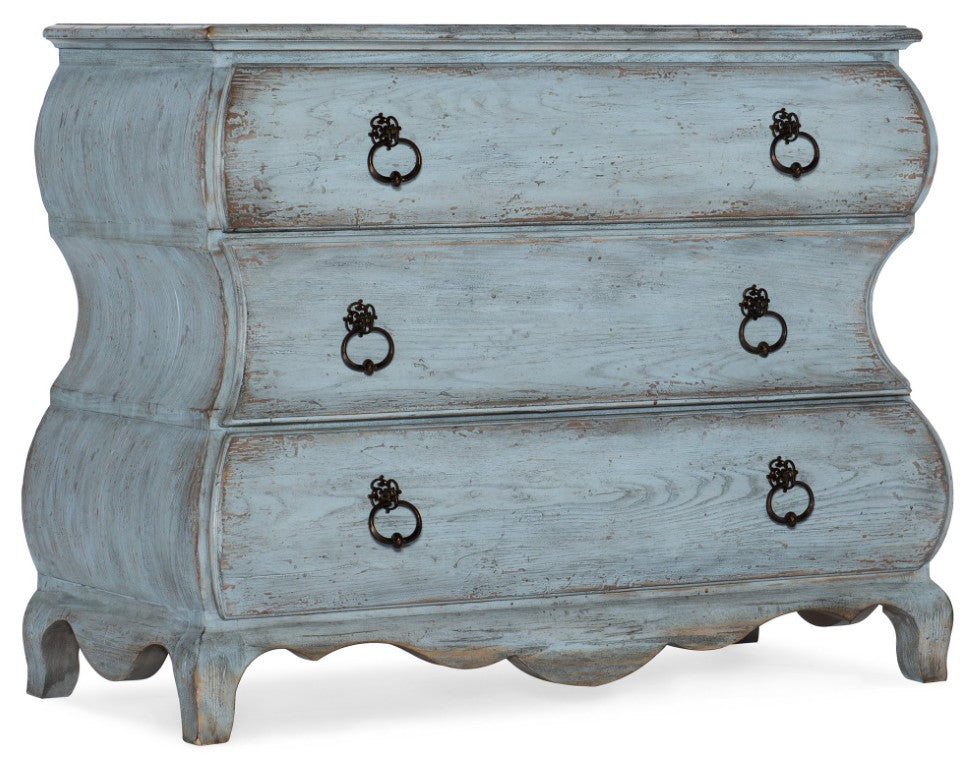 Hooker Furniture Beaumont Skylark Blue Bombe Bachelors Chest With Usb Outlet, Nightlight, Distressed Elm Veneer Design 5751-90017-40