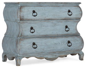 Hooker Furniture Beaumont Skylark Blue Bombe Bachelors Chest With Usb Outlet, Nightlight, Distressed Elm Veneer Design 5751-90017-40