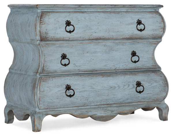 Hooker Furniture Beaumont Skylark Blue Bombe Bachelors Chest With Usb Outlet, Nightlight, Distressed Elm Veneer Design 5751-90017-40