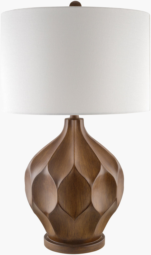 Surya Zealand 27" Elegant Resin Accent Table Lamp With Linen Shade – Timeless Home Decor Statement Piece Body, Brown,Base, Brown,Shade, White,Finial, Brown,Harp, Metallic ,Brass,Cord, Translucent Resin,Resin,Linen,Linen,Resin Zld-001