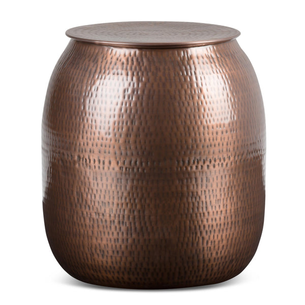 English Elm Griffen Handcrafted Metal Storage Accent Table with Removable Top, Hammered Antique Copper Finish, Multipurpose End Table Bronze B136P158971