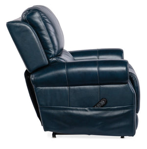 Hooker Furniture Eisley Power Recliner In Sorrento Night Seas Leather With Motorized Headrest, Lumbar & Lift Support Dark Blue RC602-PHLL4-049