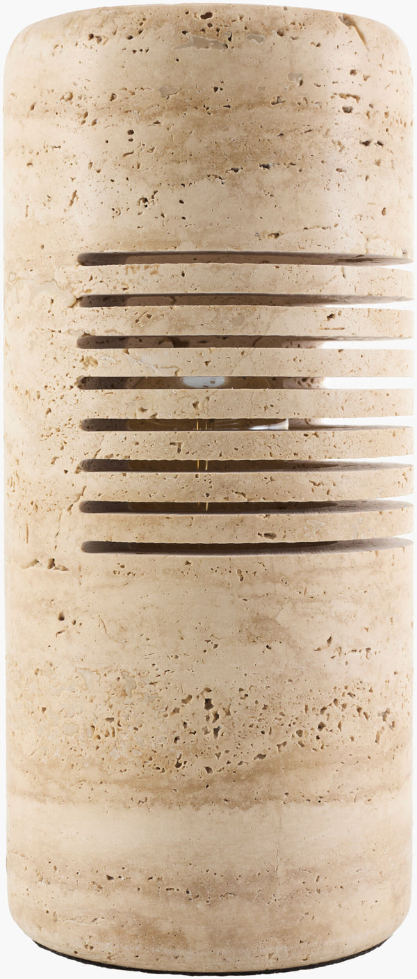 Surya Zelie Minimalist Table Lamp - 13" Stylish Accent Lamp In Luxurious Travertine For Modern Decor Body, Beige,Cord, Black Travertine Zli-001