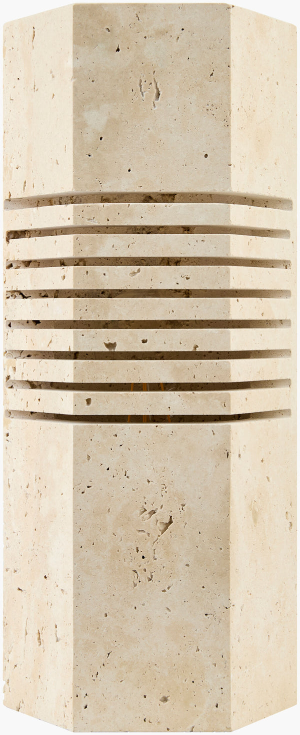 Surya Zelie Minimalist Table Lamp - 13" Stylish Accent Lamp In Luxurious Travertine For Modern Decor Body, Beige,Cord, Black Travertine Zli-002