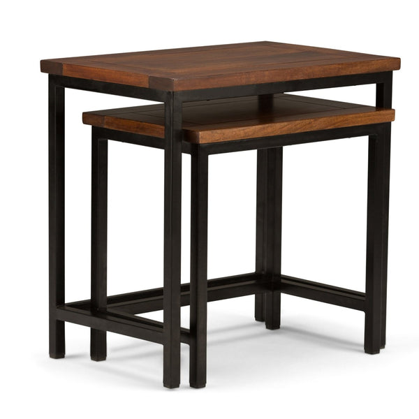 English Elm Skyler 2-Piece Nesting Side Table Set - Handcrafted Dark Cognac With Industrial Metal Frame B136P158241-GIGA