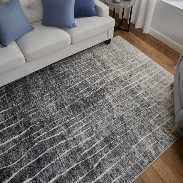 Feizy Rugs Kano Abstract Low Pile Area Rug - Distressed Design, Stain & Water Resistant, Ideal For Pets & Homes Black,Gray,Ivory Polypropylene,Polyester 86439lifivygrya08