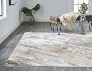 Feizy Rugs Parker Abstract Distressed Rug - Contemporary Viscose And Polyester Design For Modern Interiors Ivory,Tan,Brown Viscose,Polyester Prk3704fbgebluh00