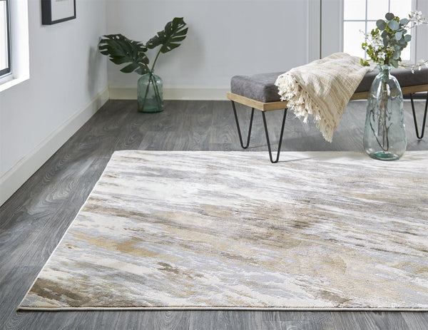 Feizy Rugs Parker Abstract Distressed Rug - Contemporary Viscose And Polyester Design For Modern Interiors Ivory,Tan,Brown Viscose,Polyester Prk3704fbgebluh00