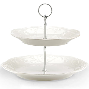 Lenox French Perle White 2-Tiered Server White, WHITE STONEWARE 844453