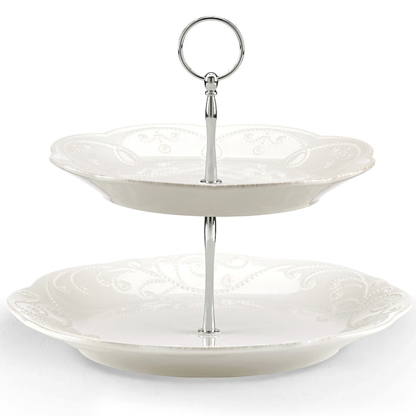 Lenox French Perle White 2-Tiered Server White, WHITE STONEWARE 844453