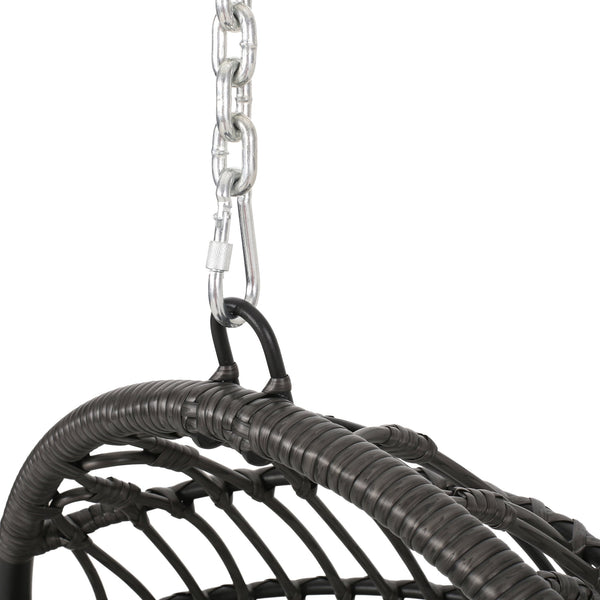 English Elm Christopher Knight Home® - SANSA Outdoor Wicker Hanging Basket Chair with Water‑Resistant Cushions, Iron Frame, Weatherproof Lounge Gray 70429.00GDGRY