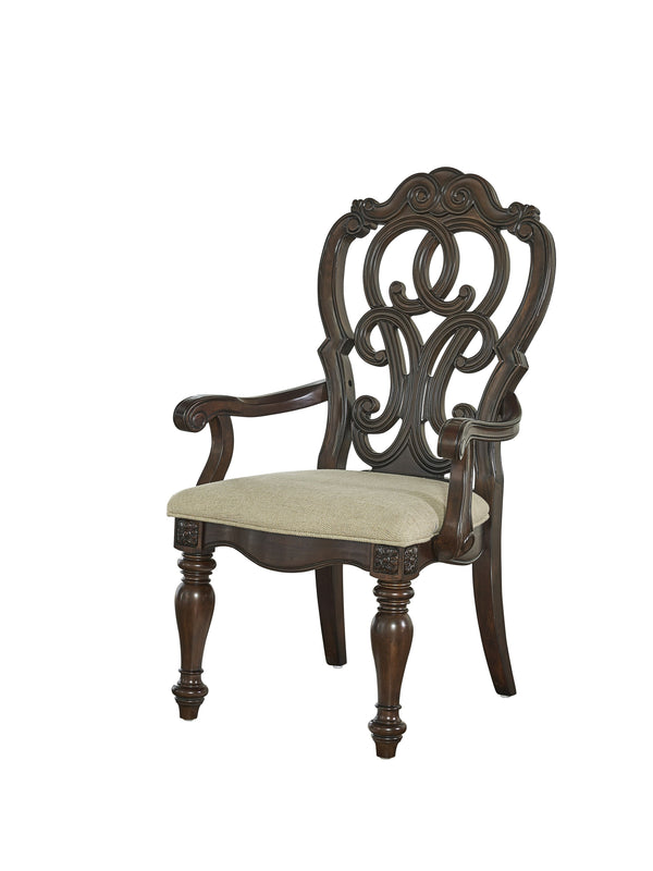 English Elm Steve Silver - Royale Hand-Stained Arm Chair Set of 2 - Dark Brown Pecan Fabric, Carved Scrollwork, Grand Traditional Elegance B081P157292