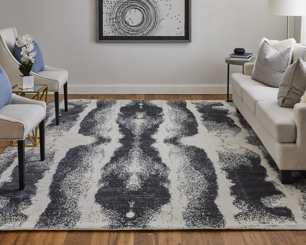 Feizy Rugs Coda Abstract Hand-woven Wool & Viscose Rug - Bold Modern Design With High-low Pile Sheen Finish Black,White Wool,Viscose Cod8930fblkwhtj00