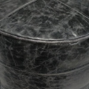 English Elm Connor Round Pouf In Distressed Black Leather – Rustic Style Footstool & Accent Furniture Piece B136P159338