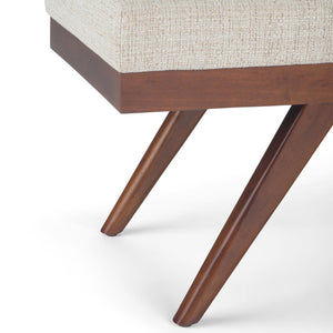 English Elm Chanelle Mid Century Ottoman Bench with Distressed Vegan Faux Leather, Solid Rubberwood Frame, 48" White B136P159225