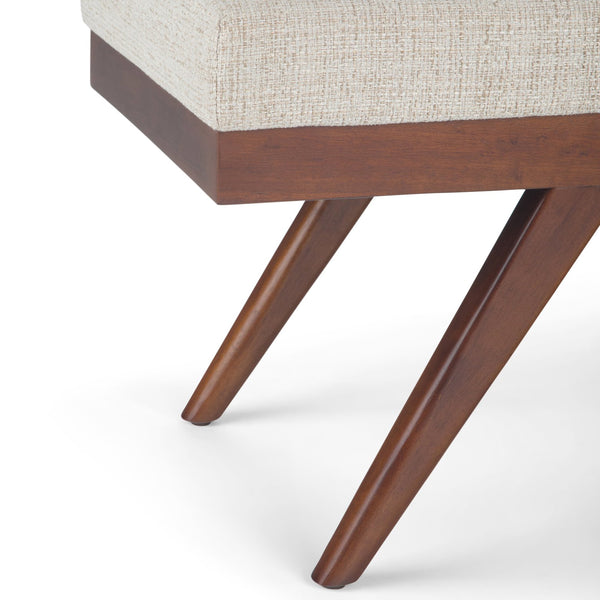 English Elm Chanelle Mid Century Ottoman Bench with Distressed Vegan Faux Leather, Solid Rubberwood Frame, 48" White B136P159225