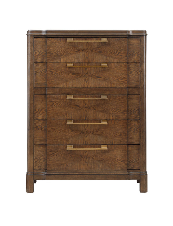 English Elm Steve Silver - Milan Modern Dark Brown Wood Chest with Sunburst Veneer, Antique Bronze Hardware, Whisper-Smooth Drawers B081P157415