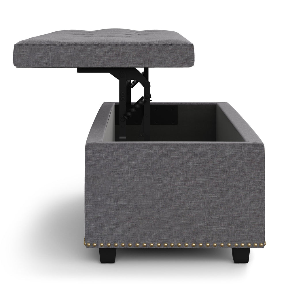 English Elm Hamilton Lift Top Storage Ottoman - Stylish Slate Grey With Tufted Design & Hidden Storage Compartment B136P159065