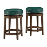 Homelegance By Top-Line Emerson Faux Leather Brown Finish Wood Swivel 24" Counter Height Stool (Set of 2) Green Rubberwood