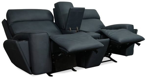 Hooker Furniture Riverton Dual Gliding Console Loveseat With Power Headrests, Lumbar, Hidden Storage & Cupholders SS708-PHLG2C-048