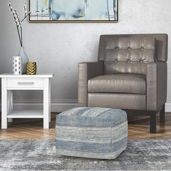 English Elm Clay Hand-Woven Teal Mélange Square Pouf - Stylish, Versatile Seating For Modern & Coastal Decor B136P159272