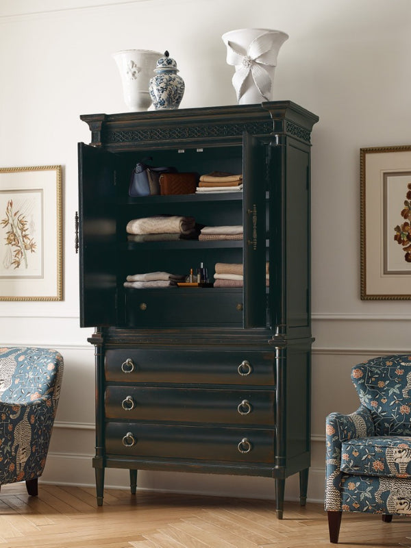 Hooker Furniture Charleston Elegant Jewelry Armoire With Black Cherry Patina, Cedar-Lined Drawer & Felt Lined Hooks 6750-90014-97