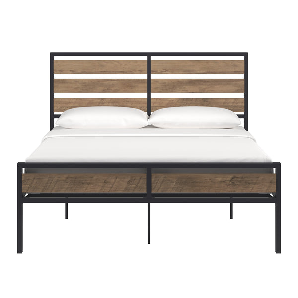 Homelegance By Top-Line Daxton Low Profile Metal Platform Bed with Wood Finish Panels Black Metal