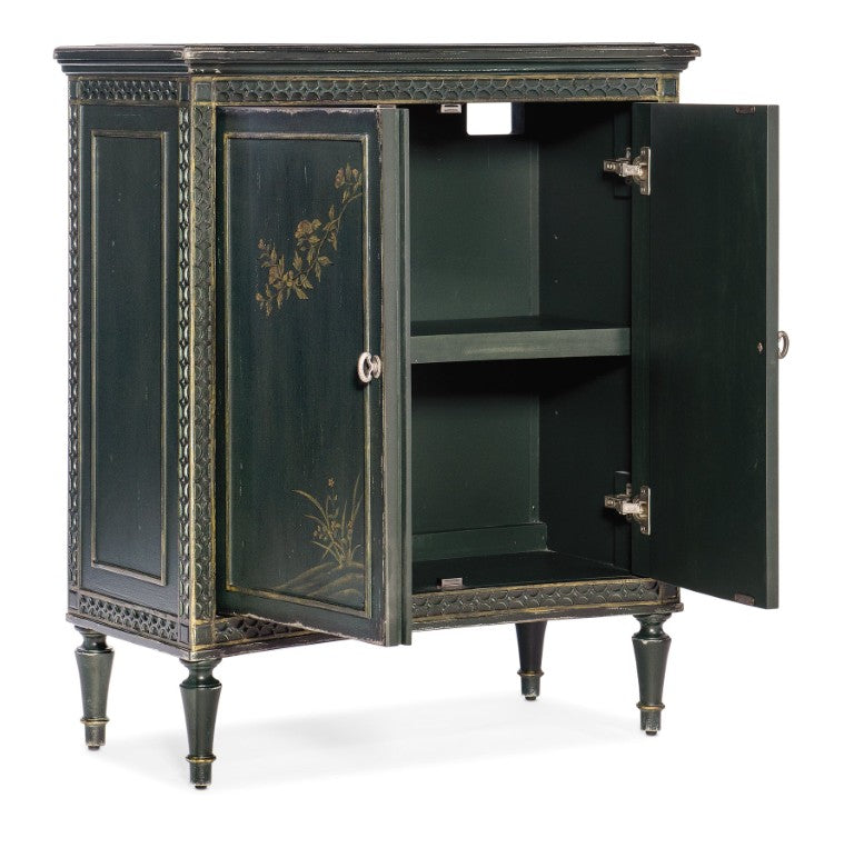 Hooker Furniture Charleston Weathered Two-Door Accent Chest In Charleston Green With Fretwork, Soft-Close Doors, Shelf 6750-50001-34