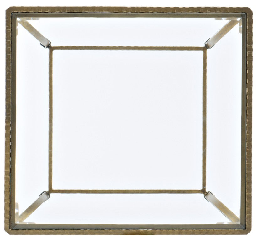 Hooker Furniture Laureng Hammered Gold End Table With Clear Tempered Glass Top — Elegant Rectangular Accent, 26"X24"X25" 5846-80113-15