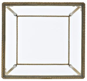 Hooker Furniture Laureng Hammered Gold End Table With Clear Tempered Glass Top — Elegant Rectangular Accent, 26"X24"X25" 5846-80113-15