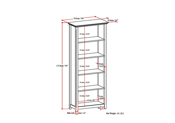 English Elm Amherst 30" Solid Wood 5-Shelf Bookcase In Hand-Distressed Grey For Timeless Home Storage Solutions B136P158318