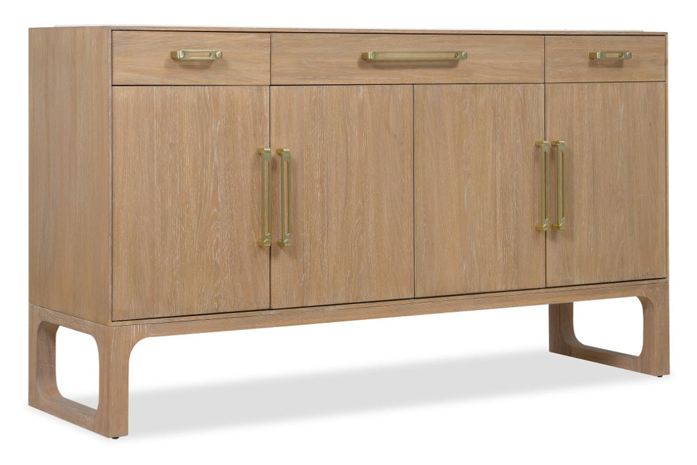 Hooker Furniture Banyon Bay Buffet With Honed Egyptian Marble Top, Desert Oak Finish, Ample Storage & Brushed Brass Hardware 6081-75900-82